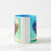 未来的なモダング白熱［赤熱］光を放つリーンとピンクのハート マグカップ (中央)