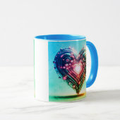 未来的なモダング白熱［赤熱］光を放つリーンとピンクのハート マグカップ (正面右)