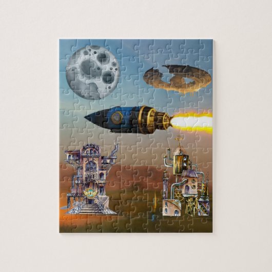 未来的なロケットと惑星パズル ジグソーパズル (縦)