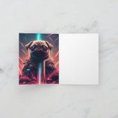 未来的なロボットのコスチュームで愛らしいパグ カード (内部)