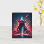 未来的なロボットのコスチュームで愛らしいパグ カード (黄色い花)