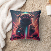 未来的なロボットのコスチュームで愛らしいパグ クッション (ブランケット)