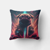 未来的なロボットのコスチュームで愛らしいパグ クッション (裏面)