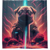 未来的なロボットのコスチュームで愛らしいパグ シャワーカーテン (正面)