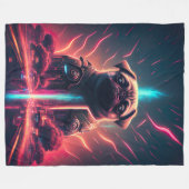 未来的なロボットのコスチュームで愛らしいパグ フリースブランケット (正面(横))