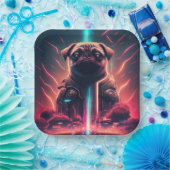 未来的なロボットのコスチュームで愛らしいパグ ペーパープレート (パーティー)