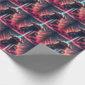 未来的なロボットのコスチュームで愛らしいパグ ラッピングペーパー (角)