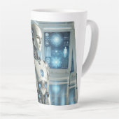 未来的な人間型：明日のビジョン カフェラテマグ (右アングル)