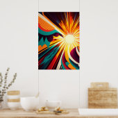 未来的な地球と太陽の線アートレトロ2 ポスター (キッチン)