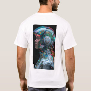 未来的な女性サイボーグ体技術グラフィックT- Tシャツ