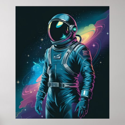未来的な宇宙服の宇宙飛行士 ポスター (正面)