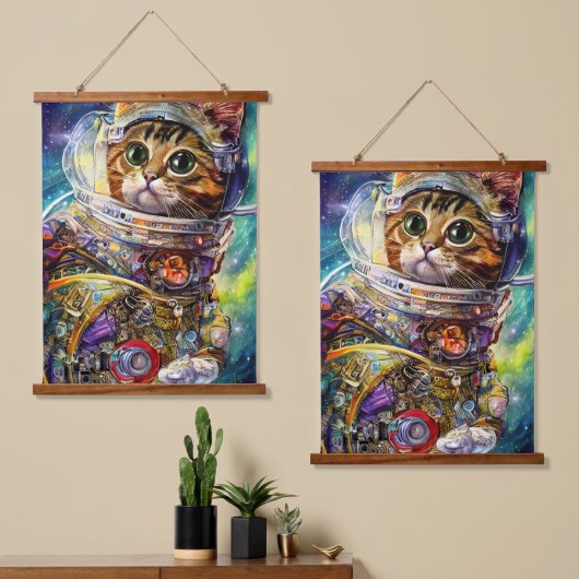 未来的な宇宙猫 吊り下げ型タペストリー (非対称)