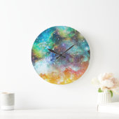 未来的な宇宙空間、星が輝く星雲の背景 ラージ壁時計 (ホーム)