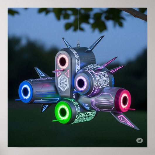 未来的な宇宙船バードハウス ポスター (正面)