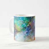 未来的な宇宙、星雲の背景。 コーヒーマグカップ (正面左)