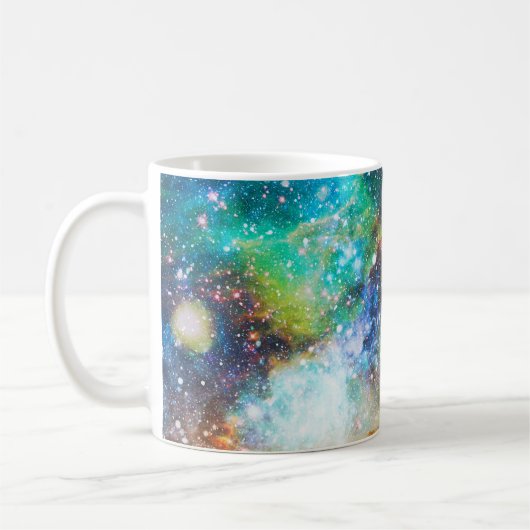 未来的な宇宙、星雲の背景。 コーヒーマグカップ (左)