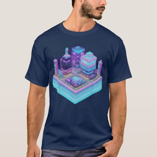 未来的な小さな都市のアイソメ Tシャツ (正面)