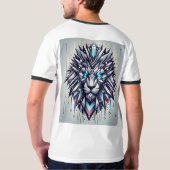「未来的な幾何学ライオン – ホログラフィックパワー」 Tシャツ (裏面)