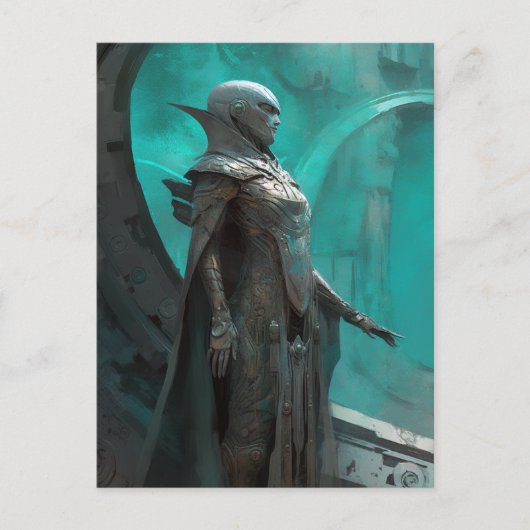 未来的な戦士の女性SFアート ポストカード (正面)