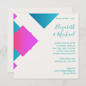 未来的な抽象的なターコイズピンクの結婚式招待状 (正面/裏面)