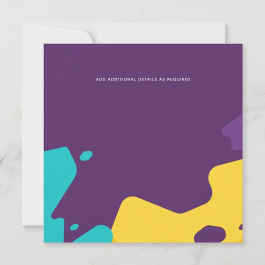 未来的な抽象的なバーガンディとターコイズのウェディング招待状 (裏面)