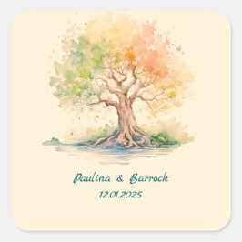 未来的な木の広場のステッカー スクエアシール