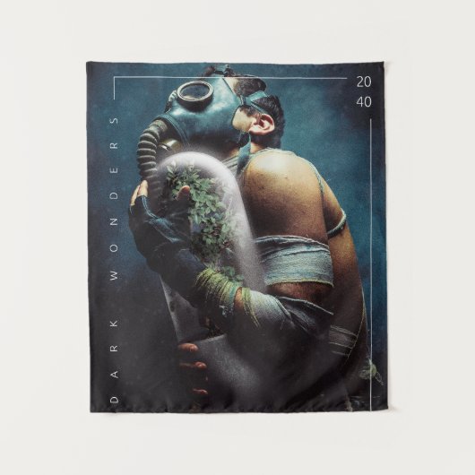 未来的な植物の酸素マスク暗疑問に思色 タペストリー (正面)