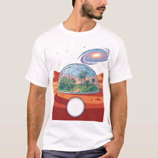 未来的な火星コロニー宇宙バイオドームモダングラフィック Tシャツ