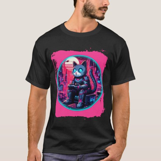 未来的な猫テック Tシャツ (正面)