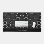未来的な白白熱［赤熱］光を放つ黒の六角形 デスクマット (キーボード&マウス)