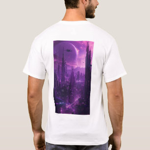 未来的な紫の街並み 都市Sci-Fiグラフィック Tシャツ