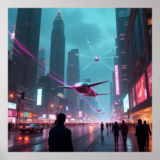 未来的な街並みを垣間見るAI ポスター (正面)