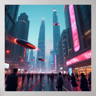 未来的な街並みを垣間見るAI ポスター