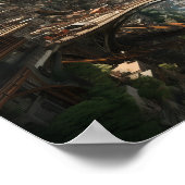 未来的な街並み:飛んでいる車とバイク | ポスター (角)