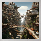 未来的な街並み：飛んでいる車とバイク | ポスター (正面)