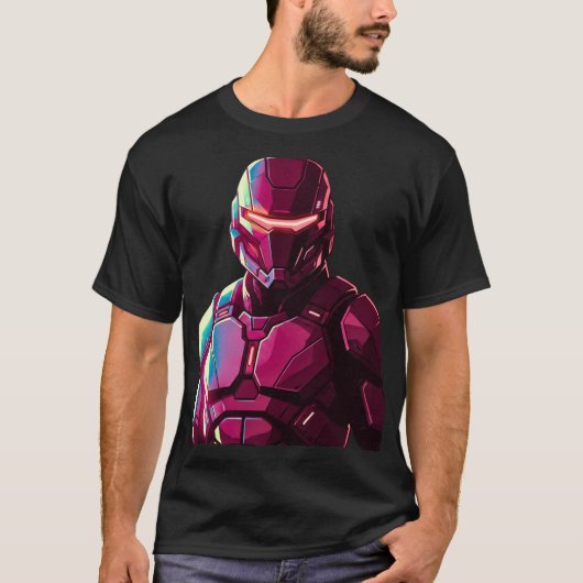 未来的な装甲兵士 ダークなストリートスタイル Tシャツ (正面)