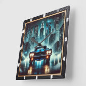 未来的な都市のマッスルカーナイトライト スクエア壁時計 (傾斜)