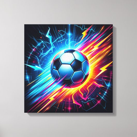 未来的な電気サッカーボール稲妻 キャンバスプリント (正面)