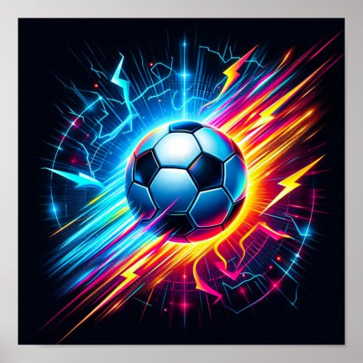 未来的な電気サッカーボール 稲妻 ポスター (正面)