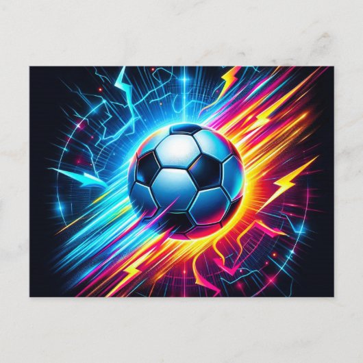 未来的な電気サッカーボール 稲妻 案内ポストカード (正面)