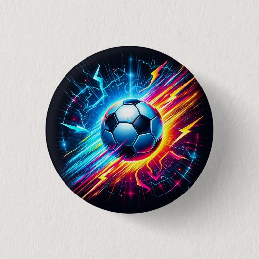 未来的な電気サッカーボール 稲妻 缶バッジ (正面)