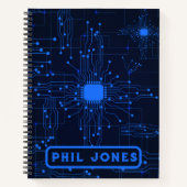 未来的な青色回路基板パターン ノートブック (正面)