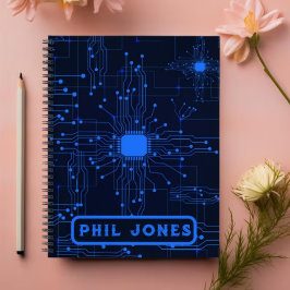 未来的な青色回路基板パターン ノートブック