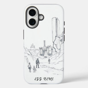 未来的な風景のスケッチ(姿) iPhone 16ケース