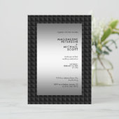 未来的な黒いポリゴン形状パター結婚ン 招待状 (スタンド正面)
