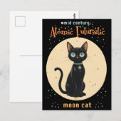 未来的な黒猫と月+テキスト ポストカード (正面/裏面)