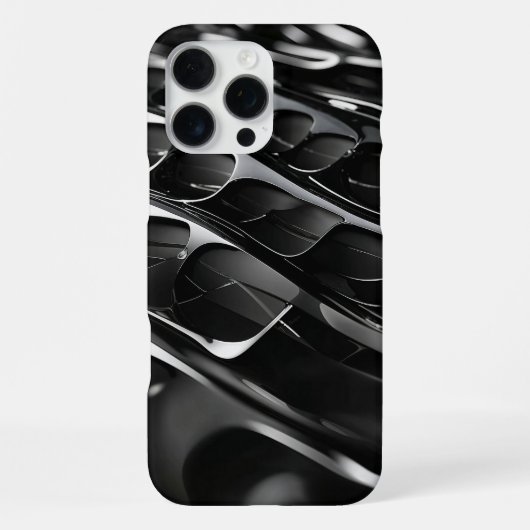 未来的な黒艶抽象3Dデザイン iPhoneケース (裏面)