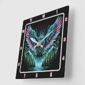 未来的な《鳥》ハヤブサネオン幻想効果 スクエア壁時計 (傾斜)