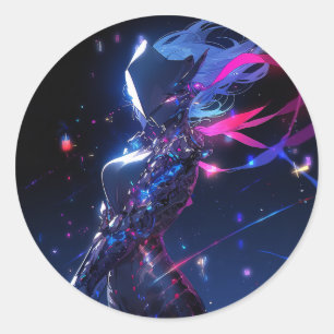 未来的なSFサイバー戦士アニメガール ラウンドシール