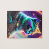 未来的なSF宇宙飛行士の猫が登場する、かわいい猫 ジグソーパズル (横)
